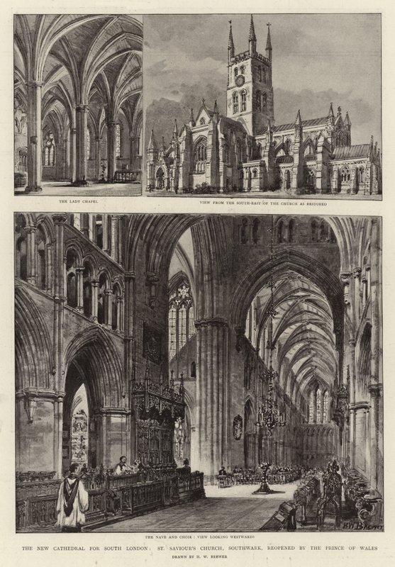 Güney Londra için Yeni Katedral, Aziz Kurtarıcı Kilisesi, Southwark, Galler Prensi tarafından yeniden açıldı by Henry William Brewer