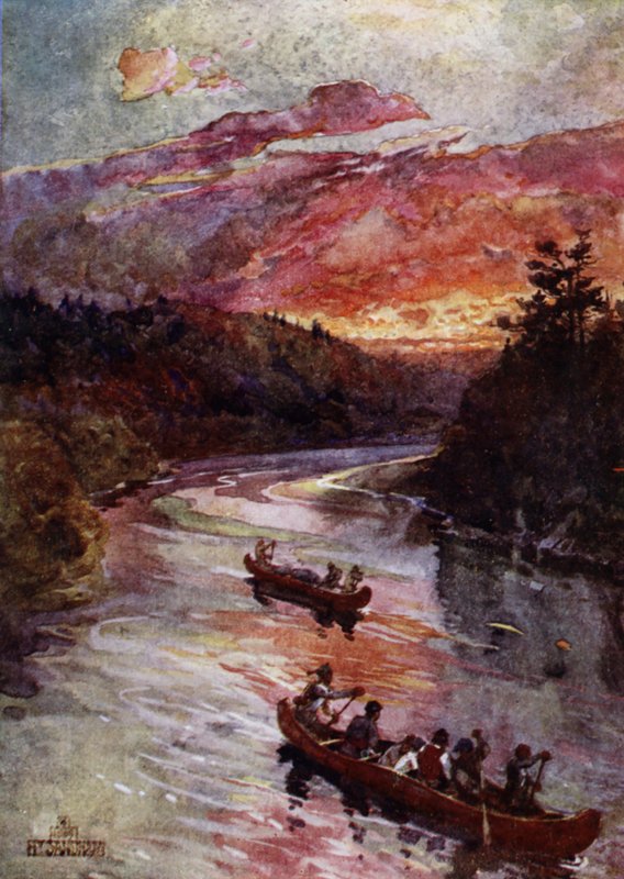 Kuzey Amerika nehrinde kanolar (renkli taş) by Henry (after) Sandham