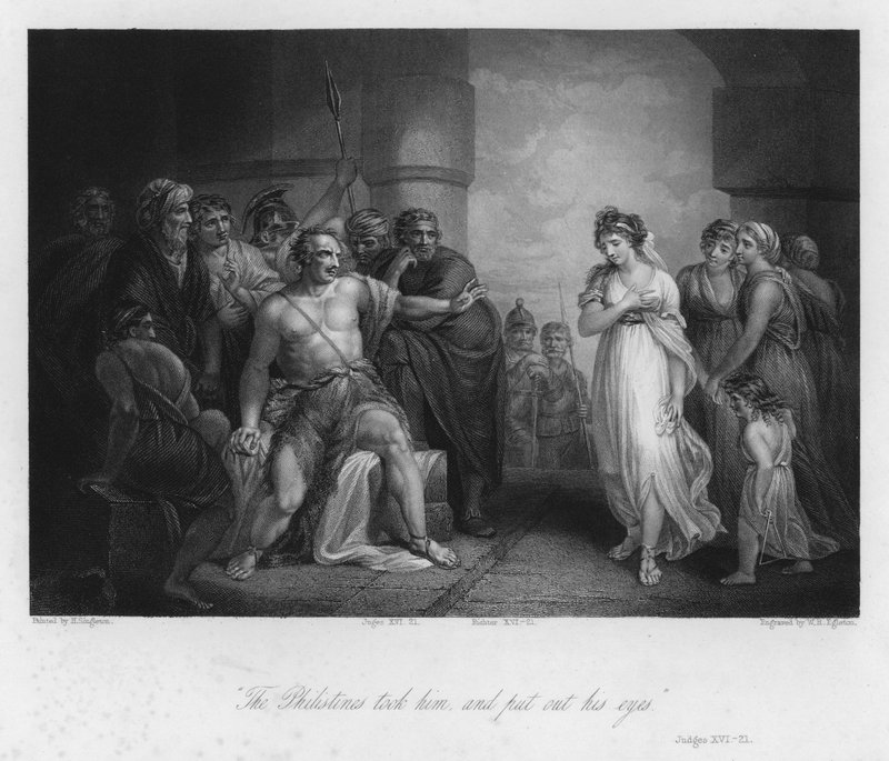 Samson ve Delilah, Yargıçlar XVI, 21 (gravür) by Henry (after) Singleton
