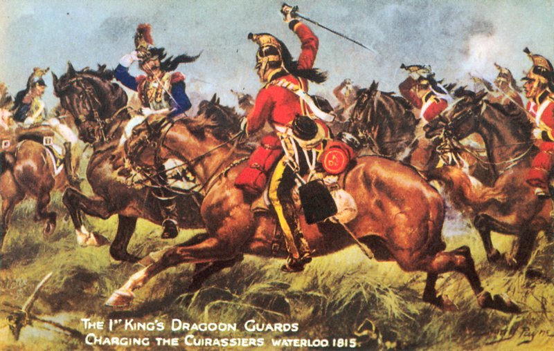 1. Kralın Ejderha Muhafızları, Cuirassiers'a hücum ediyor, Waterloo 1815 (renkli taş) by Henry A. Payne