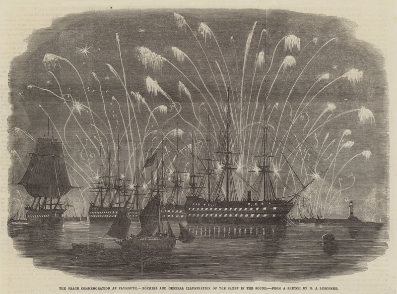 Plymouth'ta Barışı Anma, Roketler ve Seste Filonun Genel Aydınlatması by Henry A. Luscombe
