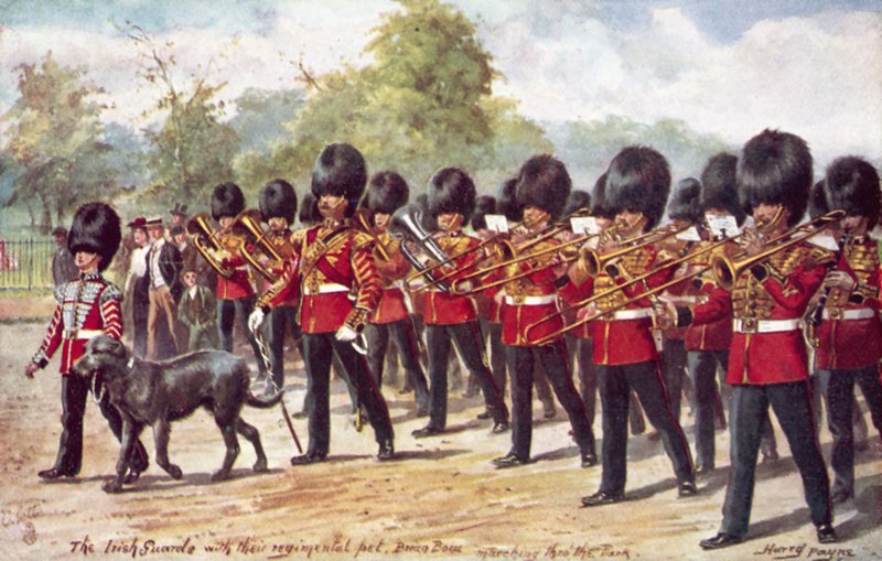 İrlandalı Muhafızlar, alaylı evcil hayvanlarıyla Parkta yürüyor by Henry A. Payne