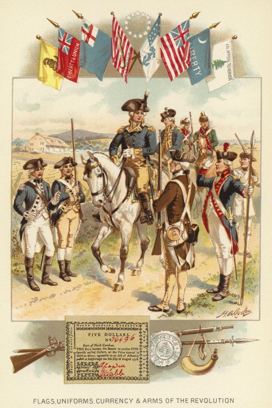 Bayraklar, Üniformalar, Para Birimi ve Devrimin Silahları (renkli lito) by Henry Alexander (after) Ogden