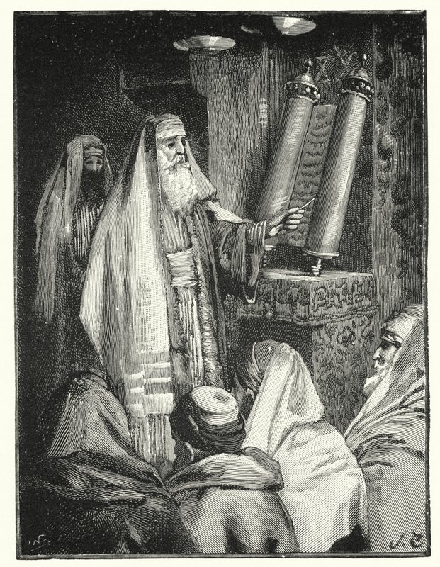 Kanun tomarını okuyan bir haham (lito) by Henry Andrew Harper