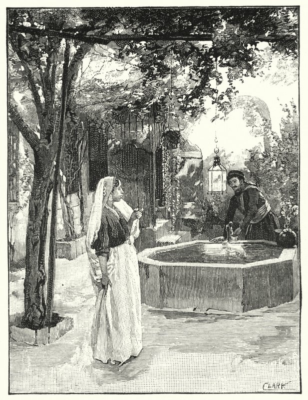 Şam'da bir evin avlusu (litho) by Henry Andrew Harper