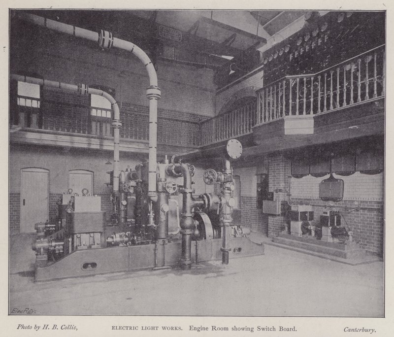 Elektrik panosunu gösteren makine dairesi, Elektrik Işık İşleri, Canterbury, Kent (s/b fotoğraf) by Henry Beauchamp Collis