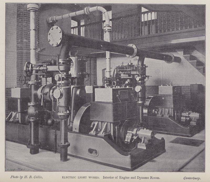 Motor ve dinamo odasının içi, Electric Light Works, Canterbury, Kent (s/b fotoğraf) by Henry Beauchamp Collis