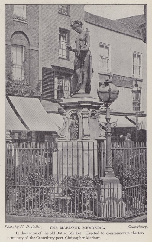 Oyun yazarı ve şair Christopher Marlowe Anıtı, Buttermarket, Canterbury, Kent (s/b fotoğraf) by Henry Beauchamp Collis