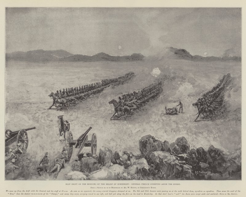 Kimberley Rölyefi Sabahında Klip Drift, General French Düşmanı bir kenara itiyor by Henry Charles Seppings Wright