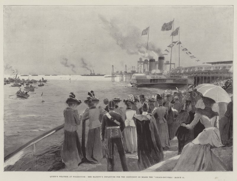 Folkestone'da Kraliçe'nin Hava Durumu, Majestelerinin Calais-Douvres Gemisinde Kıtaya Ayrılışı, 11 Mart by Henry Charles Seppings Wright
