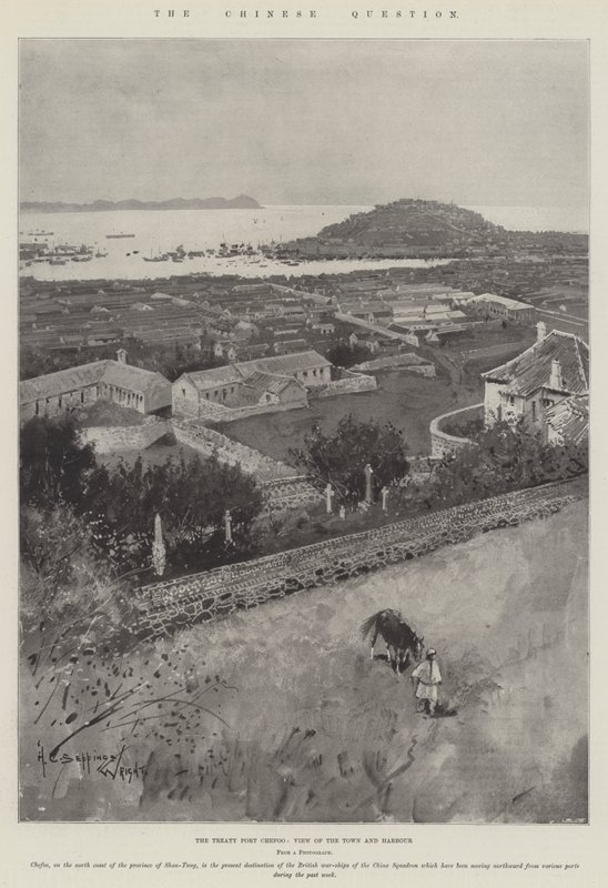 Çin Sorunu, Antlaşma Limanı Chefoo, Kasaba ve Liman Görünümü by Henry Charles Seppings Wright