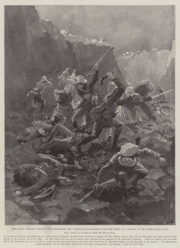 Kızılderili Sınırı Yükseliyor, Dorsetshire Adamları, Tseri-Kandao Geçidi'nde Nullah'ta Düşmanla El Ele Savaşıyor by Henry Charles Seppings Wright