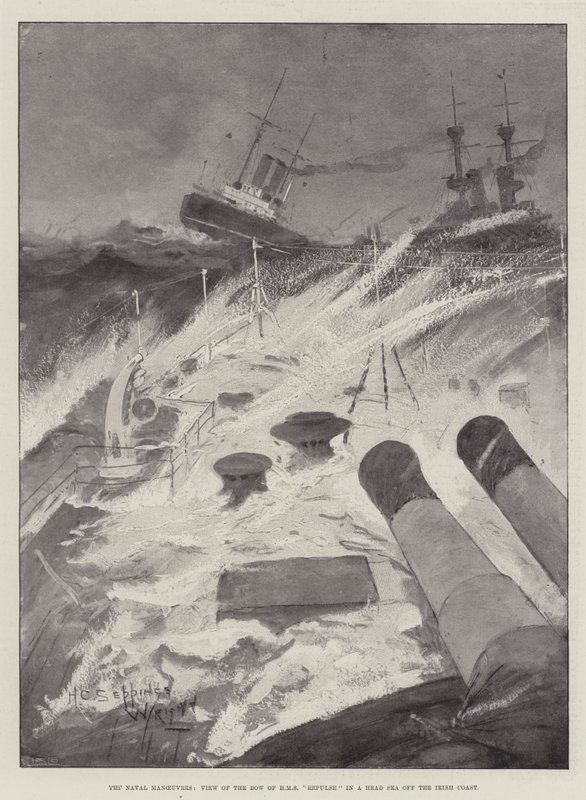 Deniz Manevraları, İrlanda Sahili Açıklarında Bir Baş Denizde HMS Repulse Pruvasının Görünümü by Henry Charles Seppings Wright