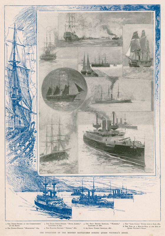 Viktorya döneminde Kraliyet Donanması: Kraliçe'nin saltanatı sırasında savaş gemisinin evrimi (fotogravür) by Henry Charles Seppings Wright