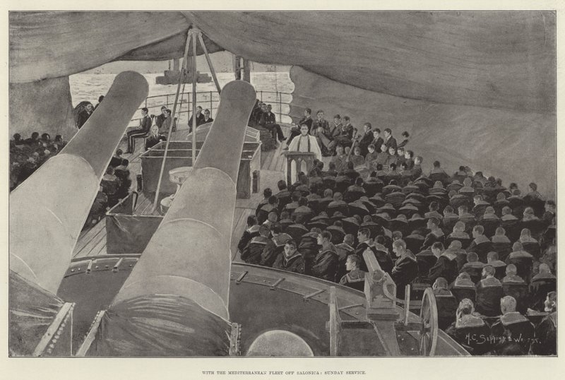 Akdeniz Filosu Selanik dışındayken, Pazar Servisi by Henry Charles Seppings Wright