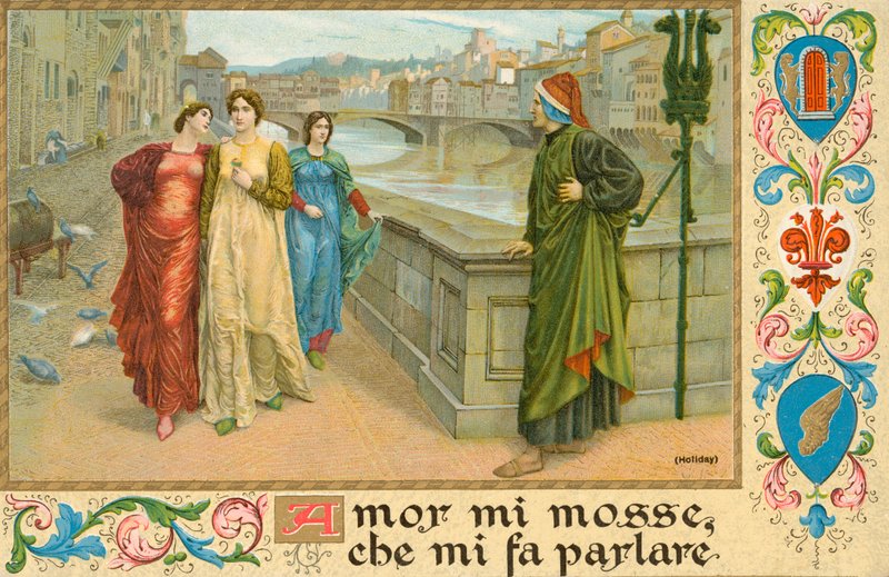 İtalyan şair Dante Alighieri ve Beatrice Portinari (chromolitho) by Henry Holiday