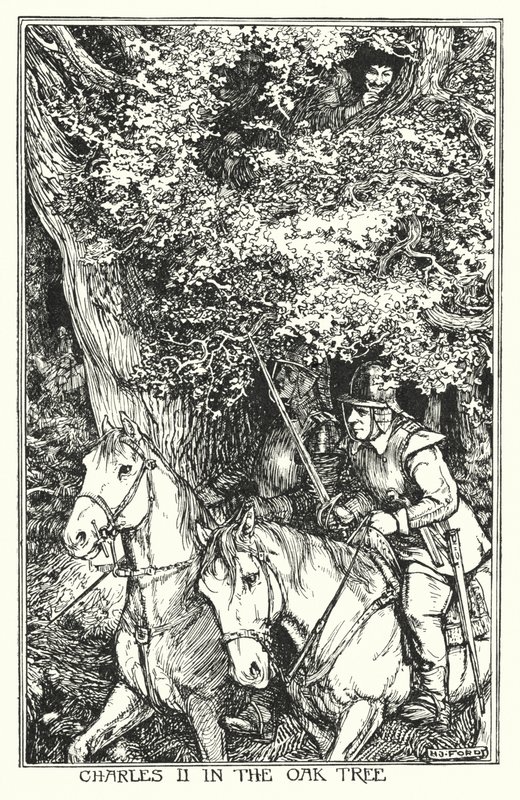 meşe ağacında Charles II (lito) by Henry Justice Ford