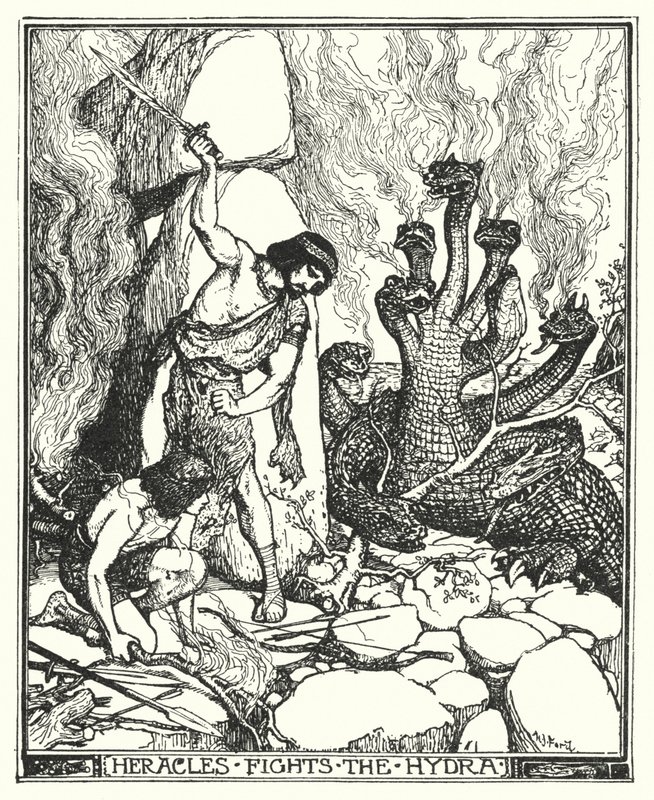 Herakles Hydra ile savaşır (lito) by Henry Justice Ford