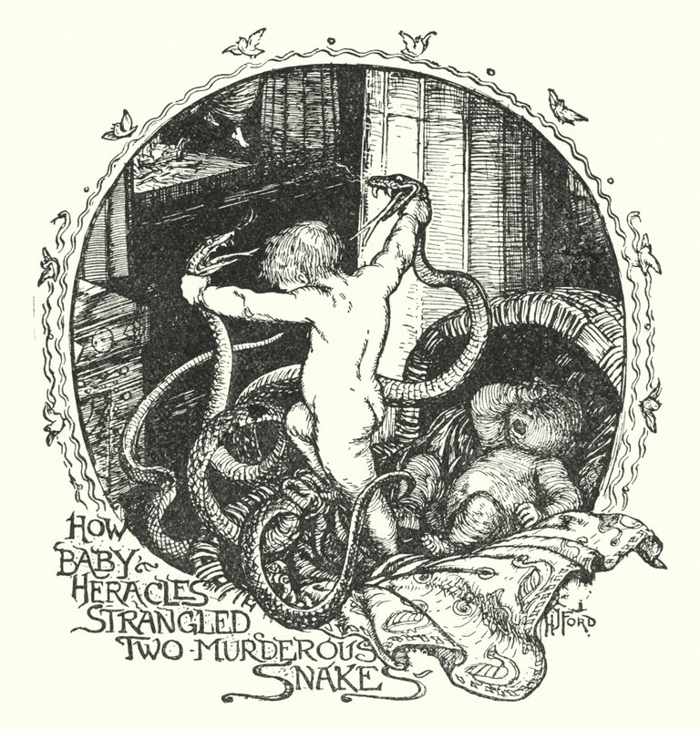 Bebek Herakles iki cani yılanı (lito) nasıl boğdu? by Henry Justice Ford