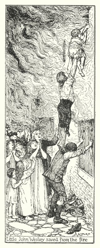 Küçük John Wesley ateşten kurtardı (taş) by Henry Justice Ford
