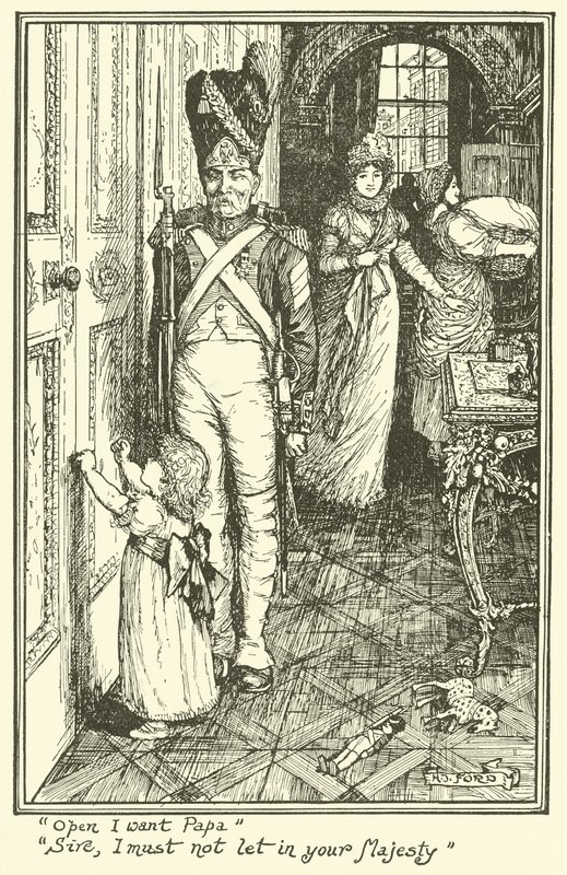 "Açıl baba istiyorum". "Efendim, Majestelerine izin vermemeliyim" (gravür) by Henry Justice Ford
