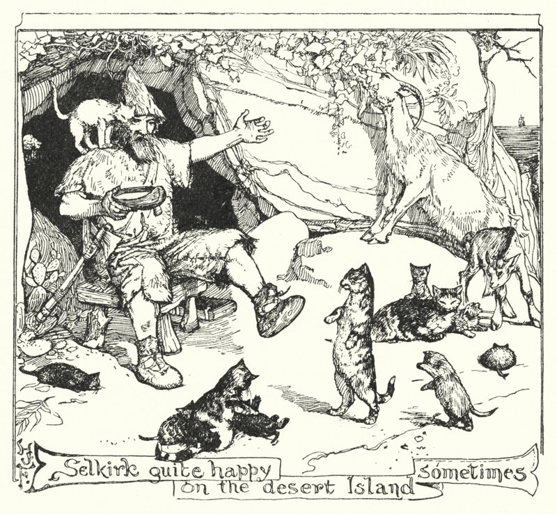 Selkirk bazen ıssız adada oldukça mutlu (litho) by Henry Justice Ford