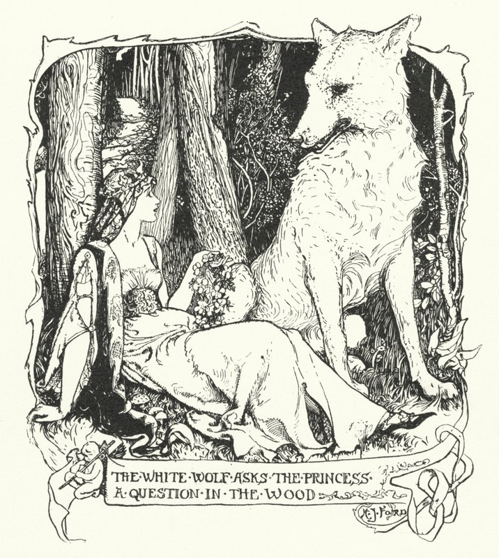 Beyaz Kurt, Prensese Ormanda Bir Soru İstiyor (gravür) by Henry Justice Ford