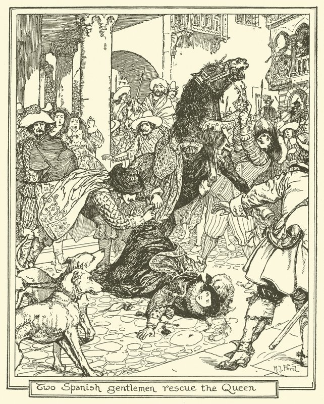 İki İspanyol Bey, Kraliçeyi Kurtardı by Henry Justice Ford