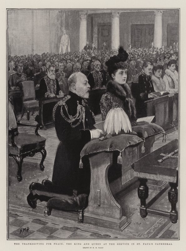 Barış için Şükran Günü, Kral ve Kraliçe St Paul Katedrali'ndeki Ayinde by Henry Marriott Paget