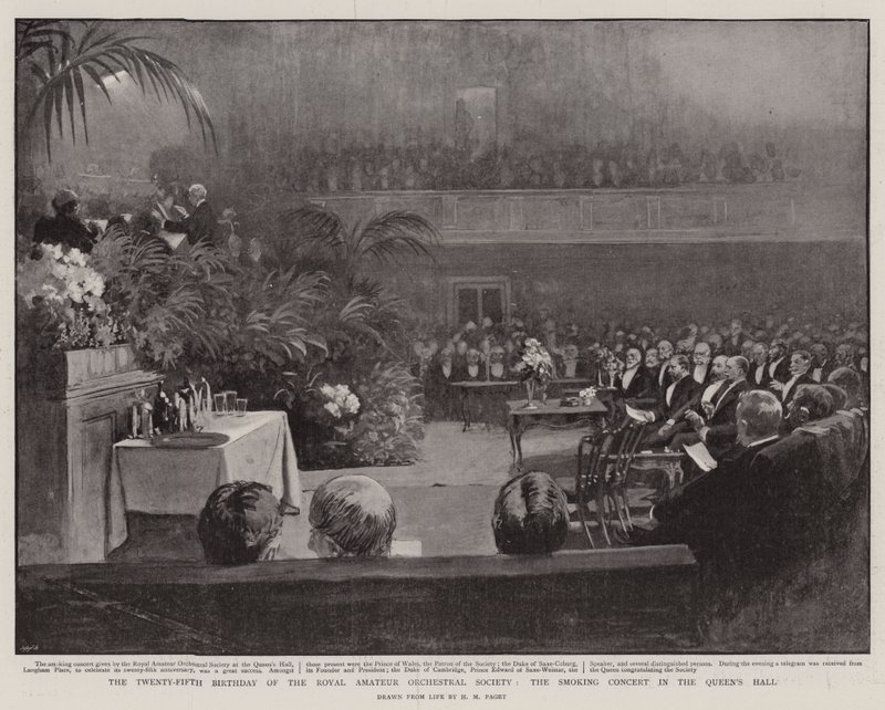 Kraliyet Amatör Orkestra Derneği'nin Yirmi Beşinci Doğum Günü, Kraliçe'nin Salonunda Sigara İçme Konseri by Henry Marriott Paget