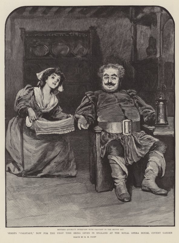 Verdi'nin Falstaff'ı, şimdi ilk kez İngiltere'de The Royal Opera House, Covent Garden'da veriliyor. by Henry Marriott Paget