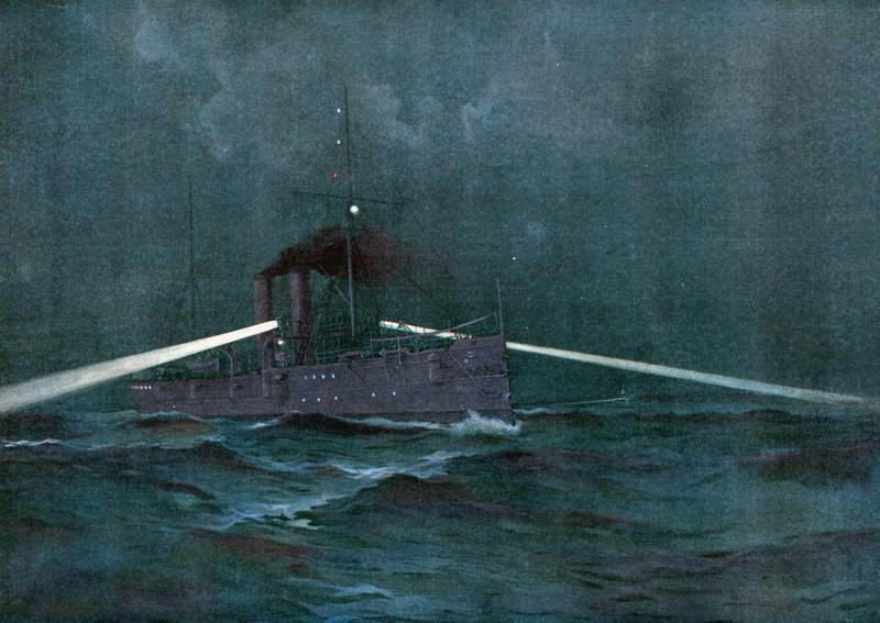 İspanya ile Tarafsızlık Yasalarının Uygulanması, Montgomery Kruvazörü ve Annapolis Silahlı Tekne Annapolis, Utangaç Bir Schooner Arayışında Küba Sularında Devriye Geziyor by Henry Reuterdahl