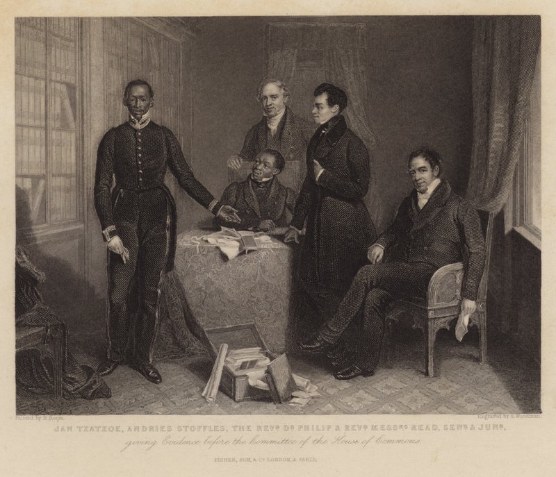 Jan Tzatzoe, Andries Stoffles, Muhterem Dr Philip ve Muhterem Messrs Read, kıdemli ve genç, Avam Kamarası komitesi önünde ifade veriyor by Henry Room