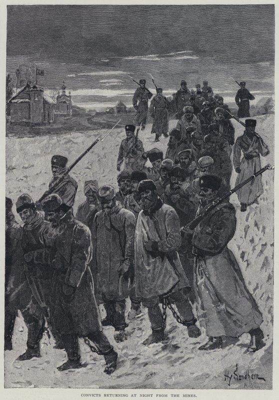 Kara, Madenlerden gece dönen hükümlüler (taş) by Henry Sandham