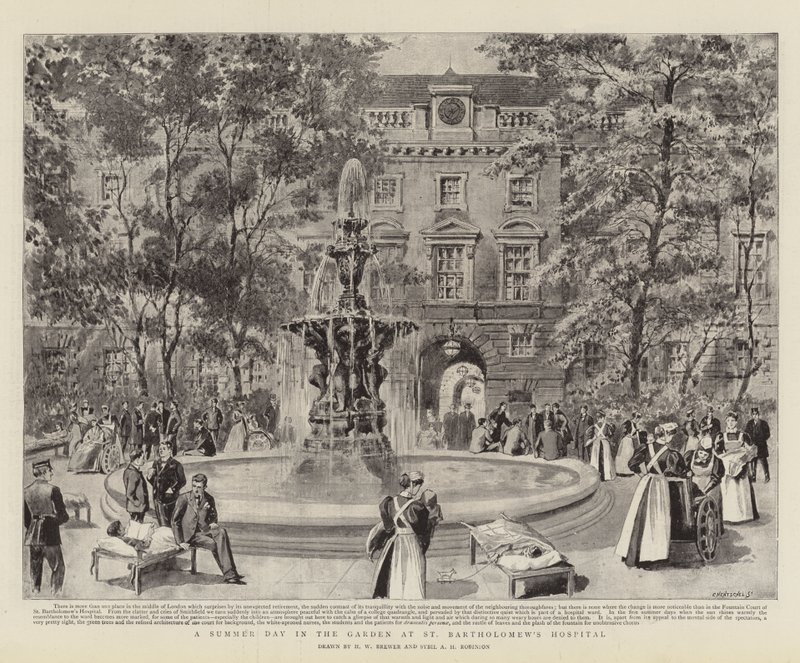 St Bartholomew Hastanesinde Bahçede Bir Yaz Günü by Henry William Brewer