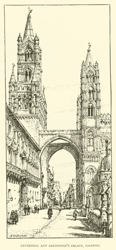 Katedral ve Başpiskopos Sarayı, Palermo (gravür) by Henry William Brewer