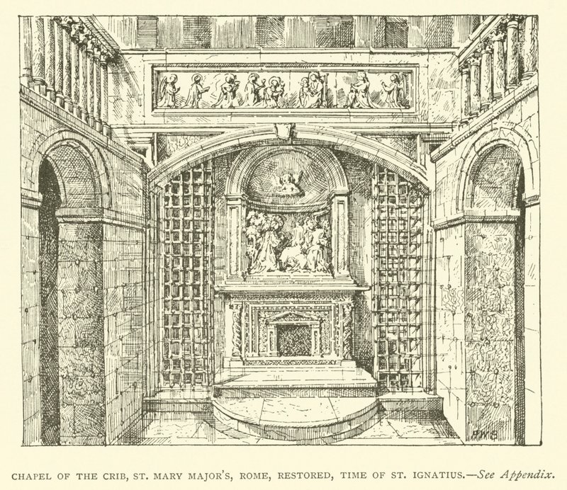 Beşik Şapeli, St Mary Major, Roma, restore edilmiş, St Ignatius zamanı (gravür) by Henry William Brewer