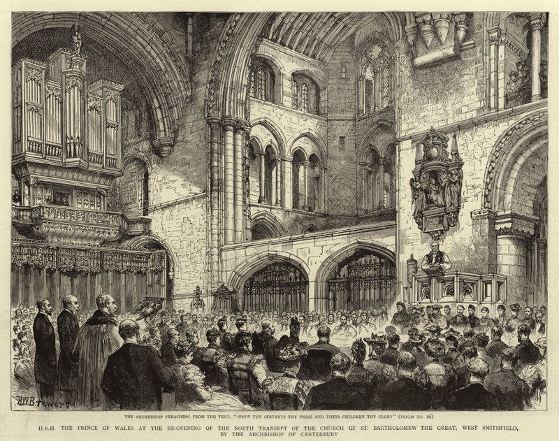 HR H Galler Prensi, Canterbury Başpiskoposu tarafından Batı Smithfield Büyük Aziz Bartholomew Kilisesi