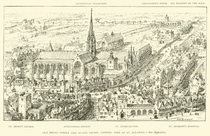 Old Broad Street ve Austin Friars, Londra, St Ignatius zamanı (gravür) by Henry William Brewer
