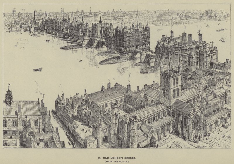 Güneyden Eski Londra Köprüsü, by Henry William Brewer