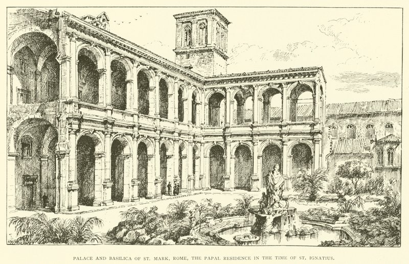 Saray ve Aziz Mark Bazilikası, Roma, Aziz Ignatius zamanında Papalık İkametgahı (gravür) by Henry William Brewer