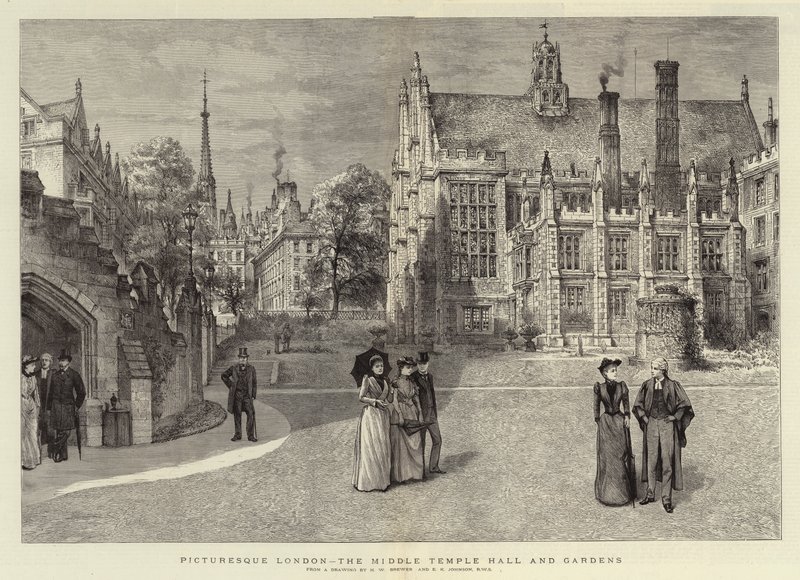 Pitoresk Londra, Orta Tapınak Salonu ve Bahçeler by Henry William Brewer