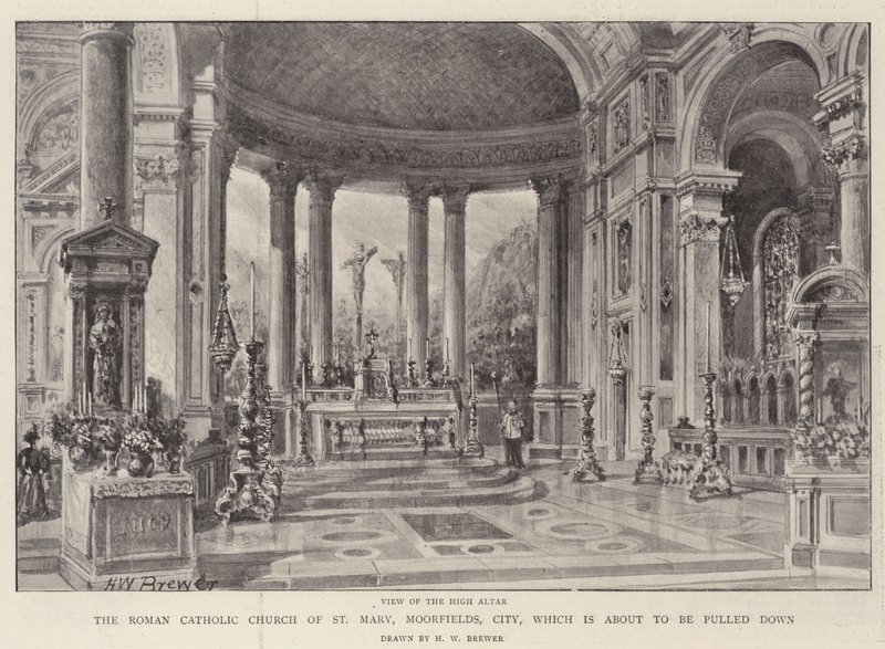 St Mary, Moorfields, City Roma Katolik Kilisesi, aşağı çekilmek üzere by Henry William Brewer