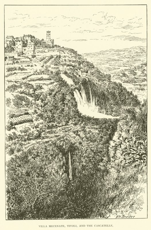 Villa Mecenate, Tivoli ve Cascatelle (gravür) by Henry William Brewer