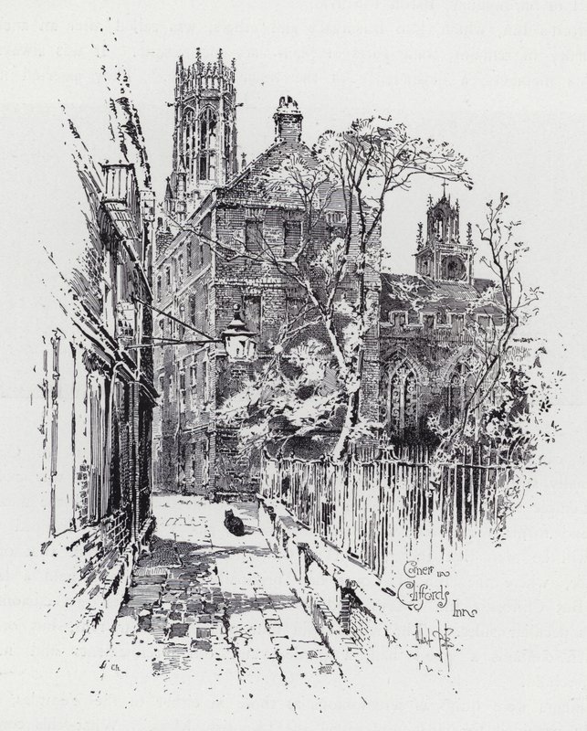 Clifford's Inn'deki köşe (gravür) by Herbert (after) Railton