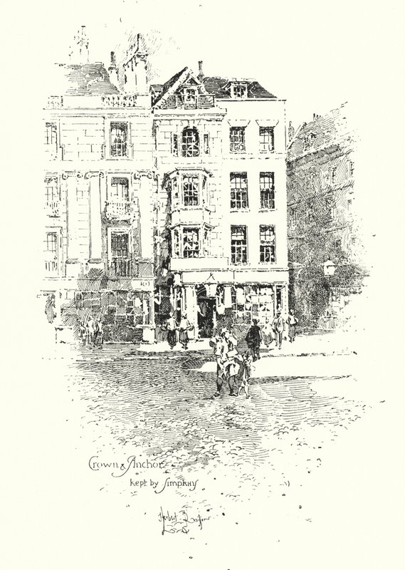 Taç ve Çapa, Thomas Simpkin tarafından tutuldu, The Strand, Londra (lito) by Herbert (after) Railton