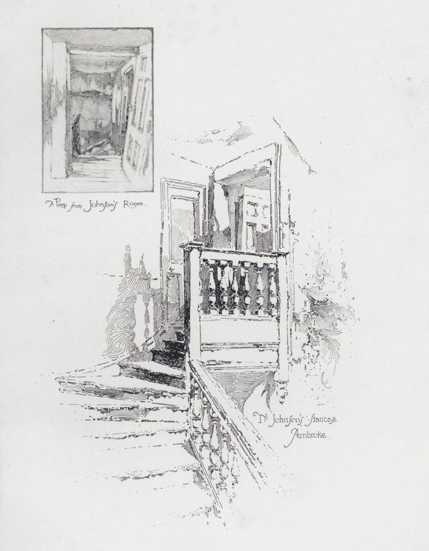 İngiliz yazar Samuel Johnson'ın odası ve merdiveni, Pembroke College, Oxford (litho) by Herbert (after) Railton