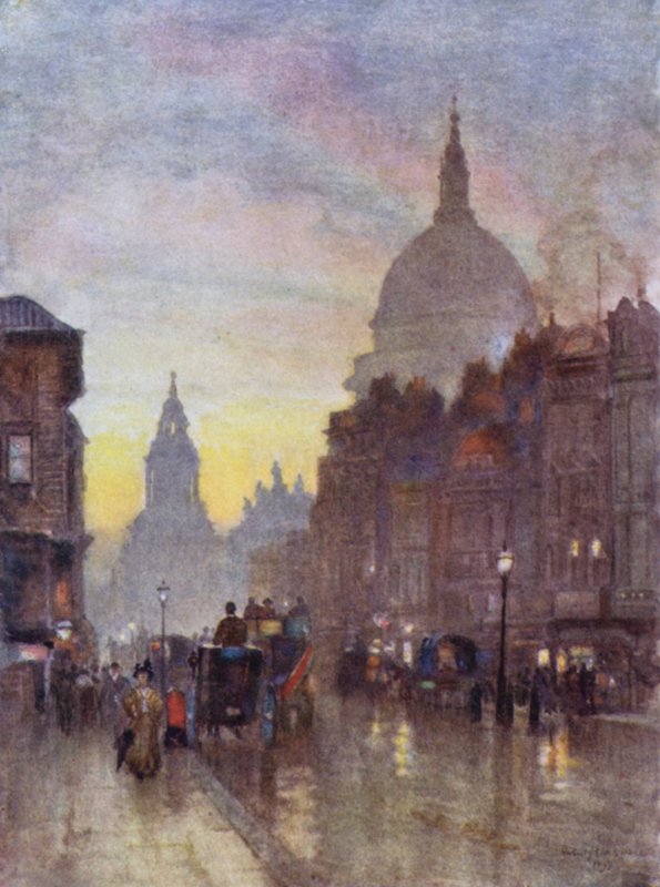 Cannon Street, Yaz Akşamı (renkli taş) by Herbert Menzies (after) Marshall