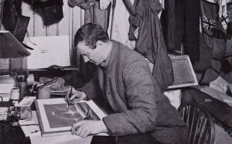"Bir sanatçı olarak Wilson için tazminatlar vardı" (s/b fotoğraf) by Herbert Ponting
