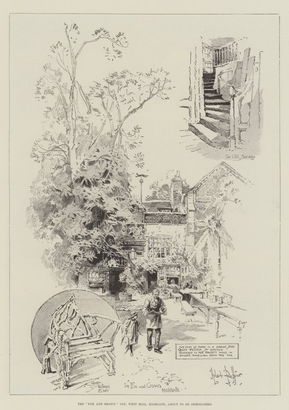 Fox ve Crown Inn, West Hill, Highgate, yıkılmak üzere by Herbert Railton